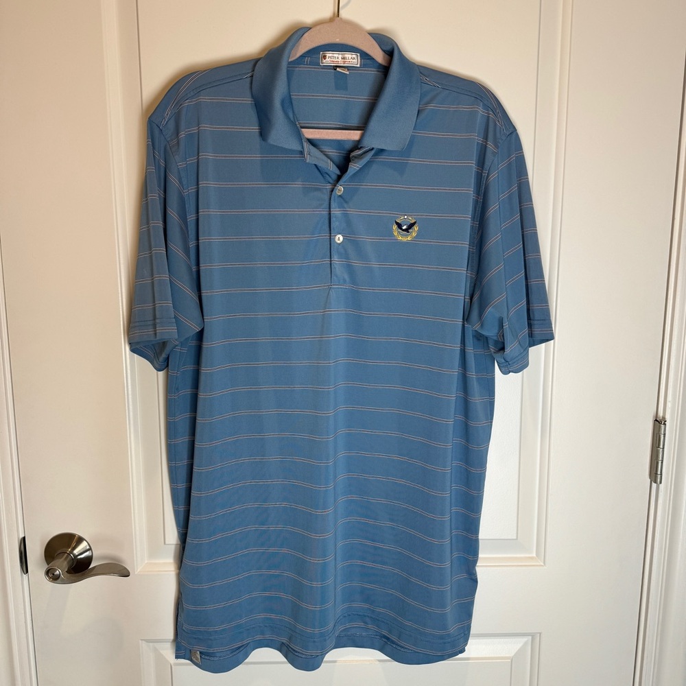Peter Millar Summer Comfort Polo Shirt Logo Stretch Golf Shirt Men’s‎ Large Blue